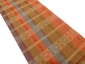 横段に更紗模様織り出し全通袋帯